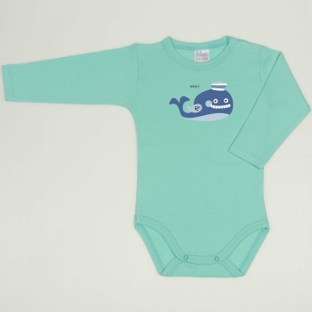 Cockatoo long-sleeve bodysuit with whale print