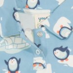 Aqua long-sleeve bodysuit with collar - organic cotton with penguins print | liloo