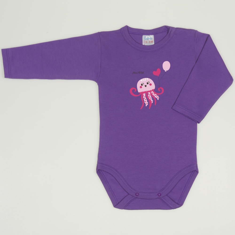 Purple deep lavender long-sleeve bodysuit with sea nettle print | liloo