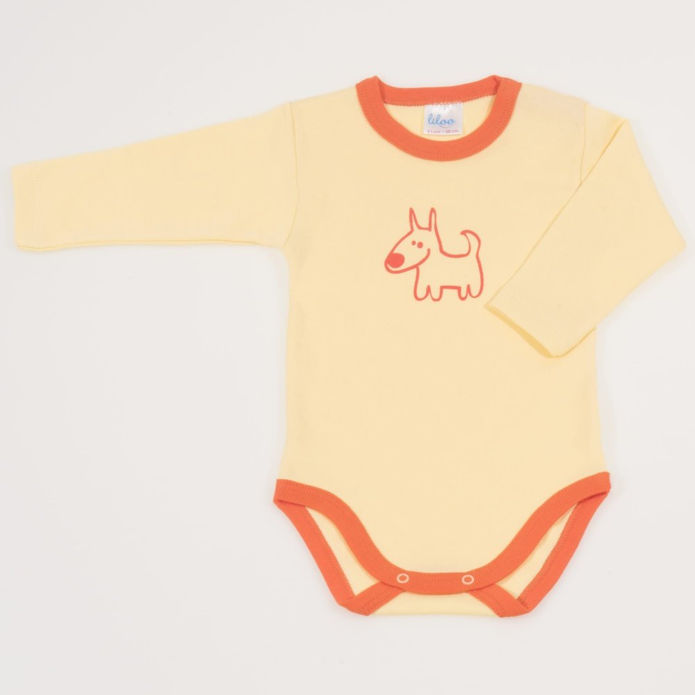 Yellow long-sleeve bodysuit with dog print | liloo