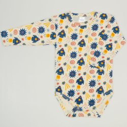 Long-sleeve bodysuit with stars-rockets print