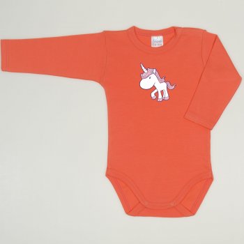 Salmon living coral long-sleeve bodysuit with unicorn print | liloo