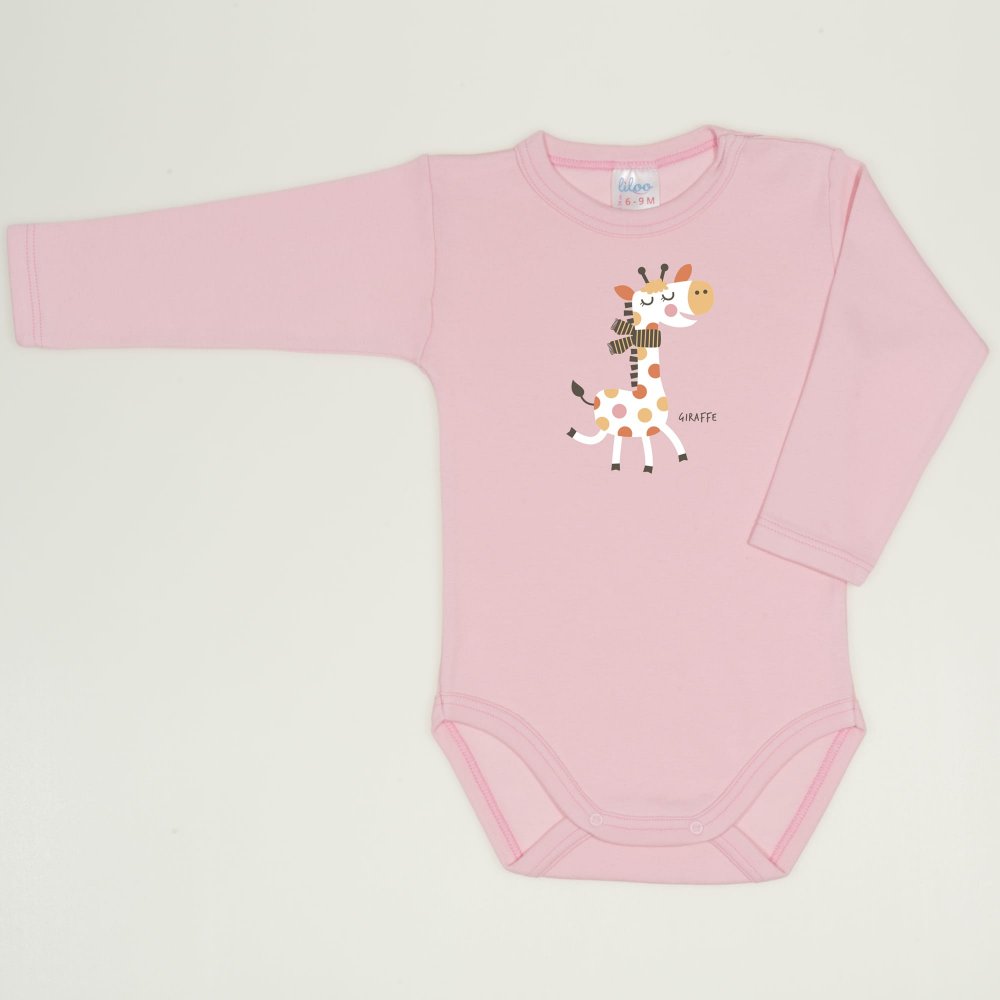 Orchid pink long-sleeve bodysuit with giraffe print  | liloo