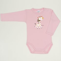 Orchid pink long-sleeve bodysuit with giraffe print