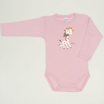 Orchid pink long-sleeve bodysuit with giraffe print