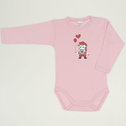 Orchid pink long-sleeve bodysuit with zebra with balloons print 