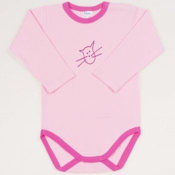 Pink long-sleeve bodysuit with cat face print | liloo