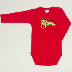 Red tomato long-sleeve bodysuit with worm print