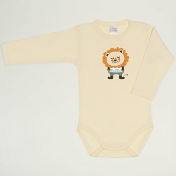 Vanilla custard long-sleeve bodysuit with lion print