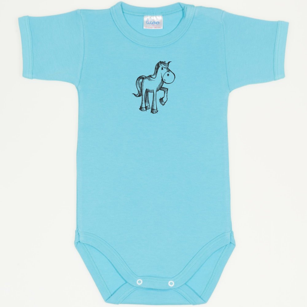 Aqua short-sleeve bodysuit with pony print | liloo