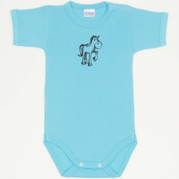 Aqua short-sleeve bodysuit with pony print