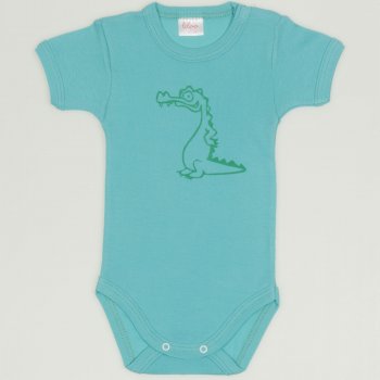 Aqua short-sleeve bodysuit with alligator print