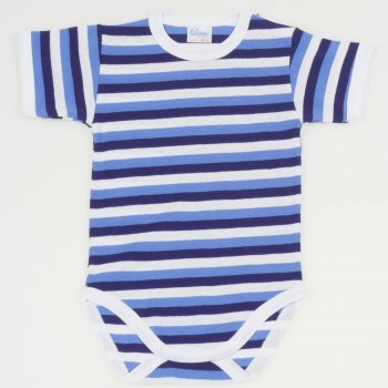 Azure short-sleeve bodysuit with white stripes print