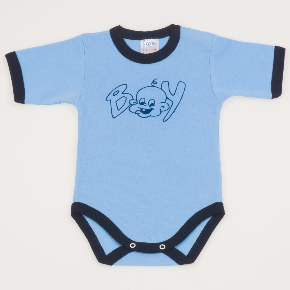 Azure short-sleeve bodysuit with boy print | liloo