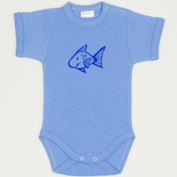 Azure short-sleeve bodysuit with fish print
