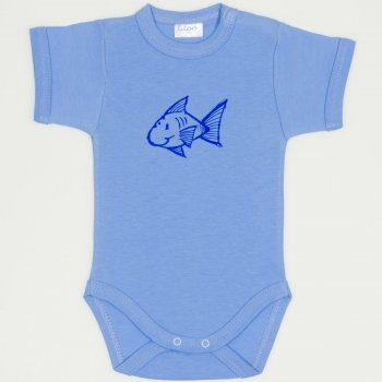 Azure short-sleeve bodysuit with fish print | liloo