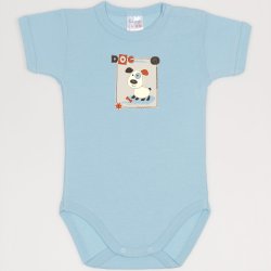 Blue petit four short-sleeve bodysuit with puppy print