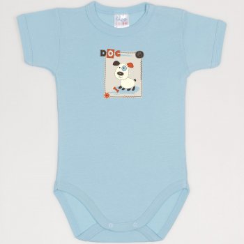 Blue petit four short-sleeve bodysuit with puppy print | liloo