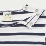 White organic cotton short-sleeve bodysuit with navy blue stripes print | liloo