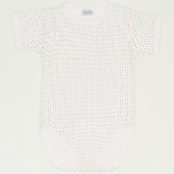 Cream-colored short-sleeve bodysuit with maroon dots