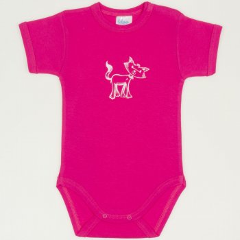 Fuchsia short-sleeve bodysuit with kitten print