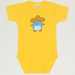 Dandelion yellow short-sleeve bodysuit with penguin chick with sombrero print | liloo