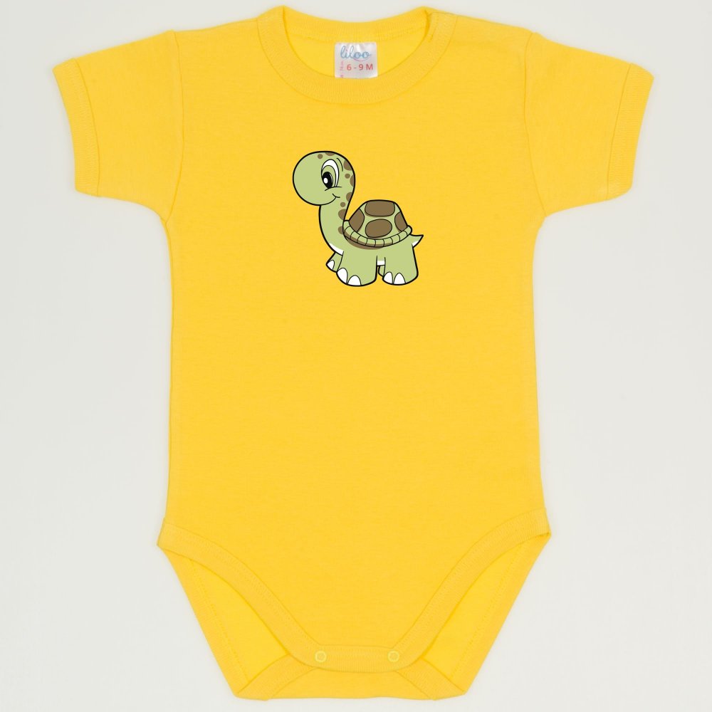 Dandelion yellow short-sleeve bodysuit with turtle print | liloo