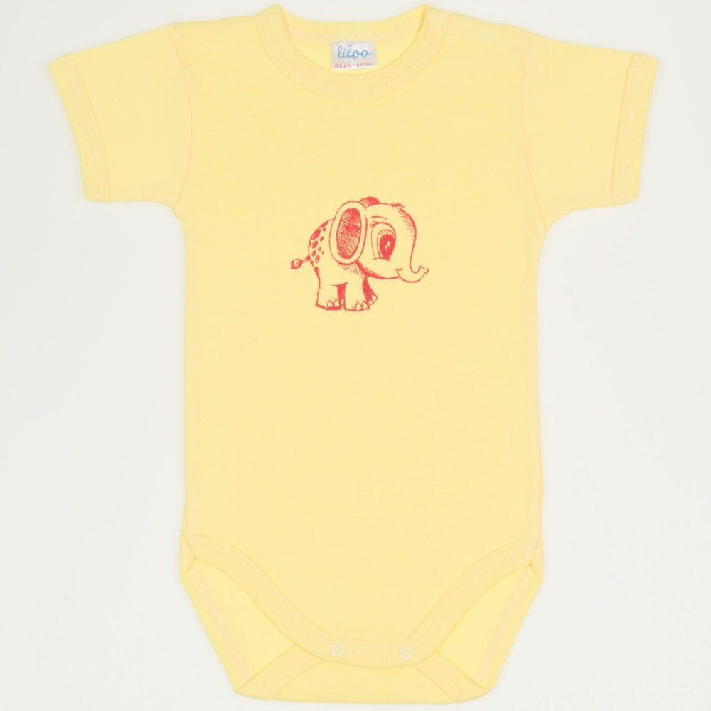 Yellow short-sleeve bodysuit with elephant print | liloo