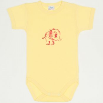 Yellow short-sleeve bodysuit with elephant print | liloo