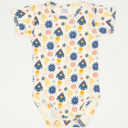 Short-sleeve bodysuit with stars-rockets print