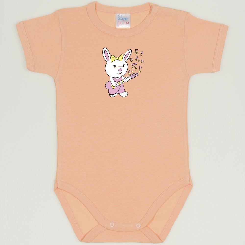 Peach fuzz short-sleeve bodysuit with guitarist bunnies | liloo