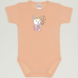 Peach fuzz short-sleeve bodysuit with guitarist bunnies