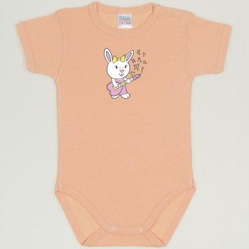 Peach fuzz short-sleeve bodysuit with guitarist bunnies | liloo