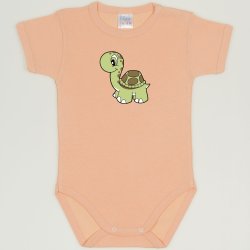 Peach fuzz short-sleeve bodysuit with turtle print