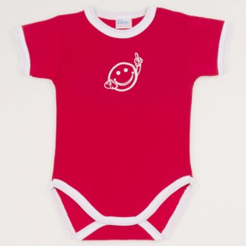 Red short-sleeve bodysuit with smiley print