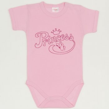 Pink short-sleeve bodysuit with princess print