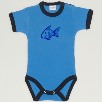 Turquoise with navy blue short-sleeve bodysuit with fish print