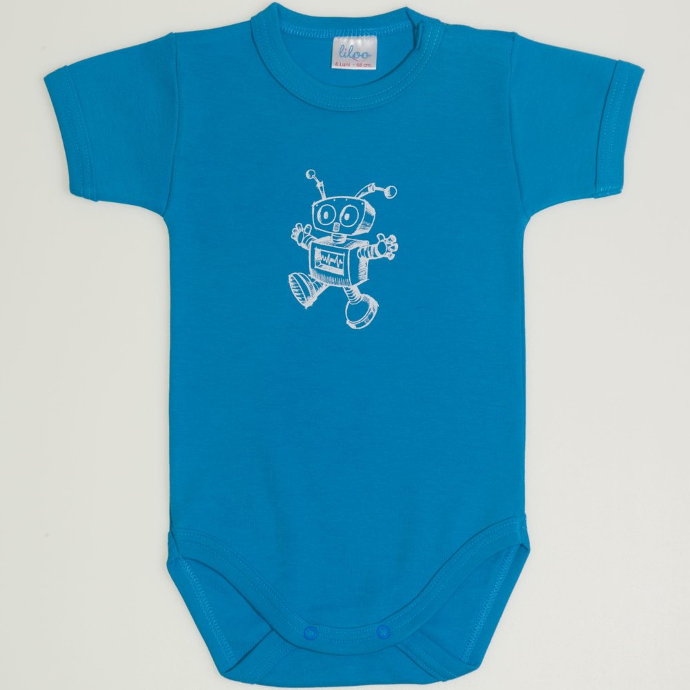 Turquoise short-sleeve bodysuit with robot print | liloo