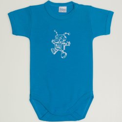 Turquoise short-sleeve bodysuit with robot print