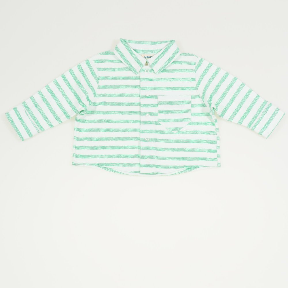 White and green organic cotton christening shirt | liloo