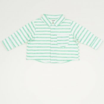 White and green organic cotton christening shirt