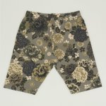 Olive green short leggings with flowers print | liloo