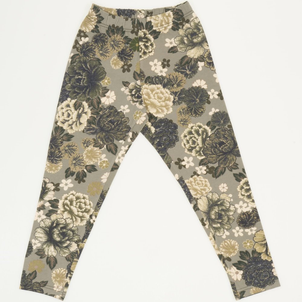 Olive green leggings with flowers print | liloo