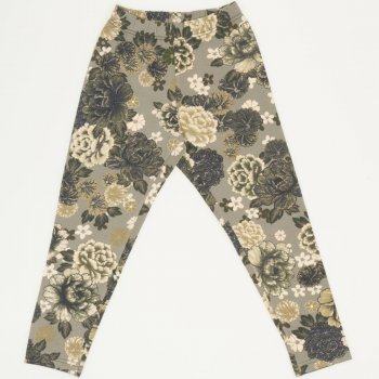 Olive green leggings with flowers print