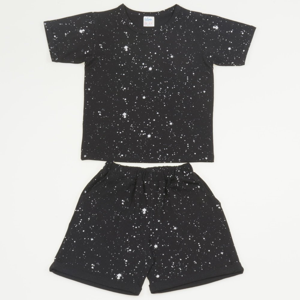 Black summer suit with white splash pattern | liloo