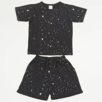 Black summer suit with white splash pattern