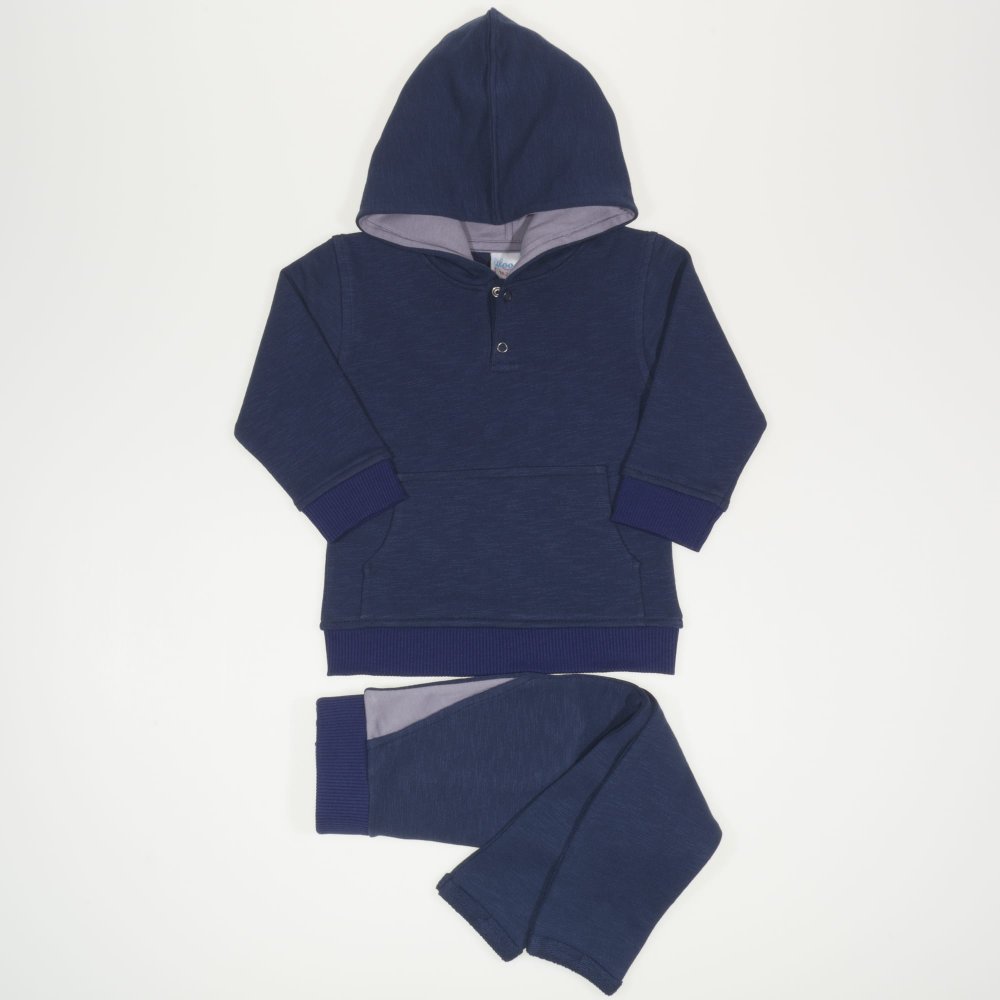 Dark blue suit with hoodie and thin joggers with round | liloo