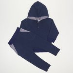 Dark blue suit with hoodie and thin joggers with round | liloo