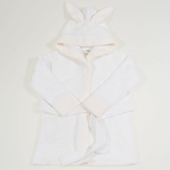 Fluffy white organic cotton bathrobe with ear