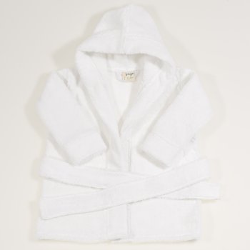 Fluffy white organic cotton bathrobe for babies